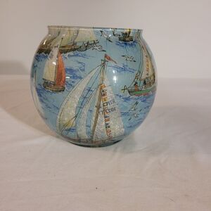 Romance Lights Nautical Glass Candle Holder 5” Tall Made In USA Vintage